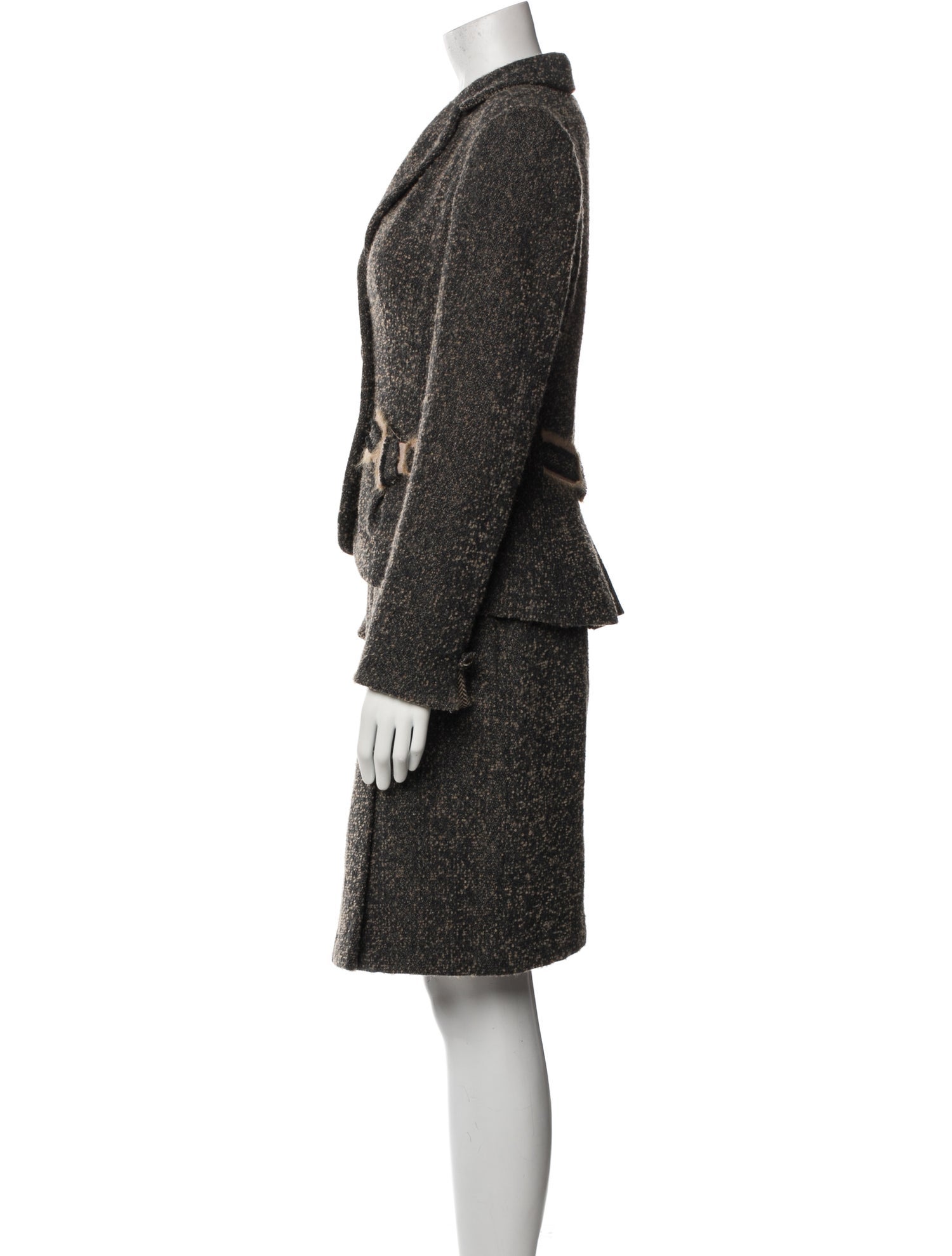 Luisa Spagnoli Tweed Pattern Pleated Accents Skirt Suit